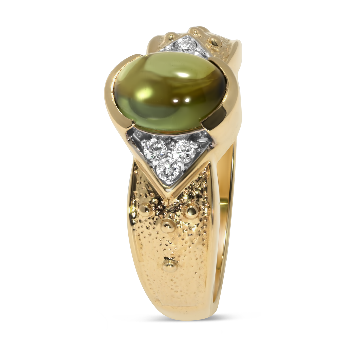 14K Yellow Gold Cabochon Green Tourmaline Ring