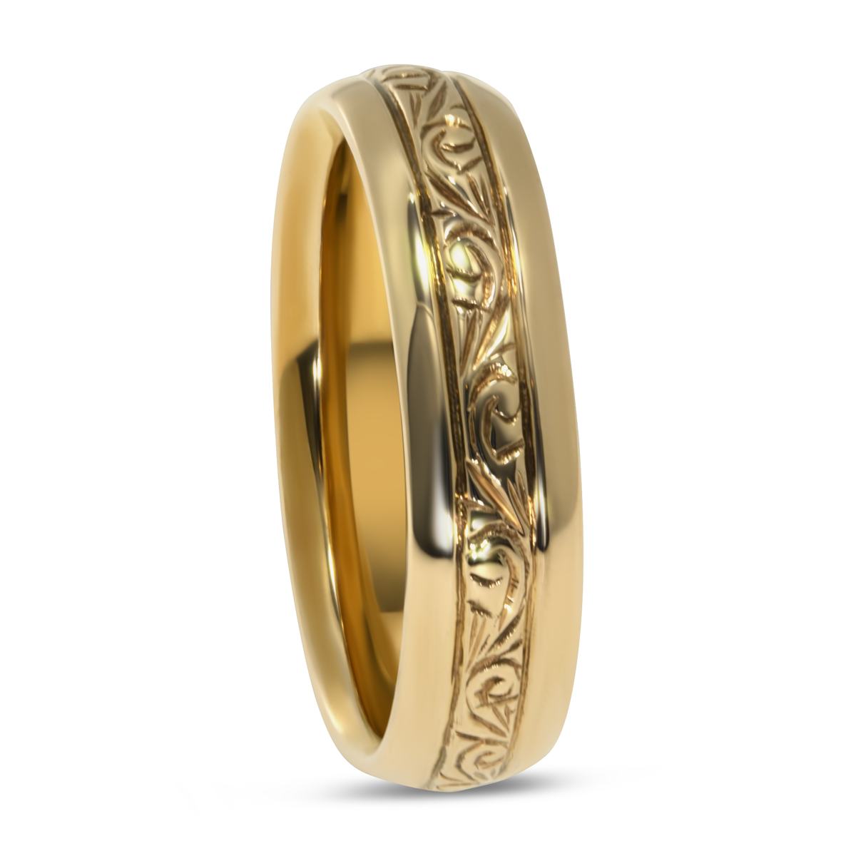 14K Yellow Gold 5mm Engraved Band