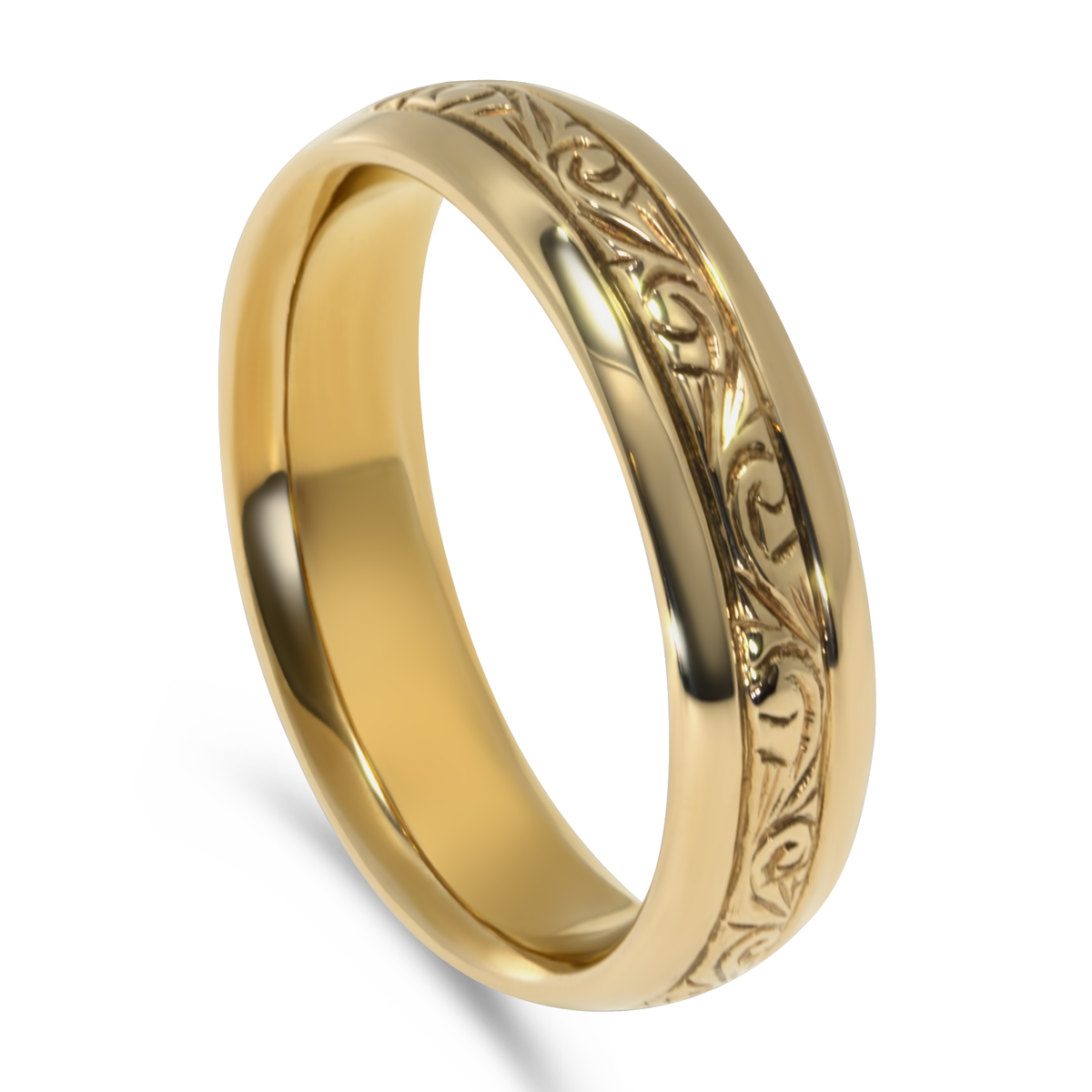 14K Yellow Gold 5mm Engraved Band