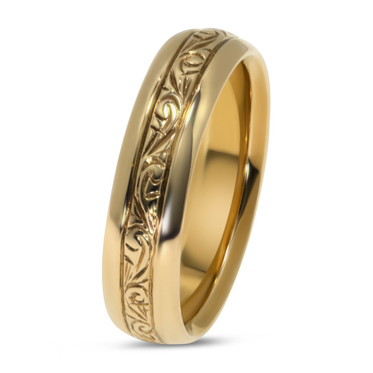 14K Yellow Gold 5mm Engraved Band