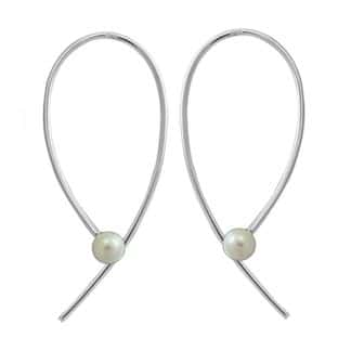 Sterling Silver Pearl Hoop Earrings by Boma