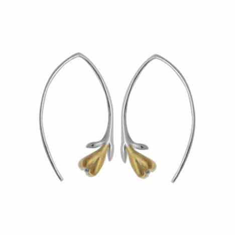 Sterling Silver High Polish Matte Gold Plated Flower Hoop Earrings by Boma