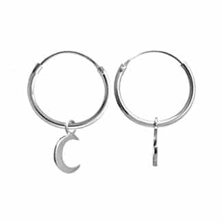 Sterling Silver Hoop With Cresent Moon Dangle Earrings by Boma