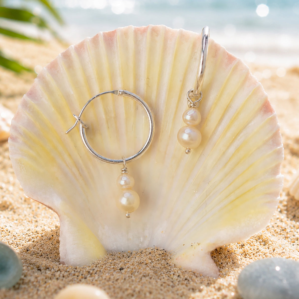 Sterling Silver Double Pearl Hoop Earrings