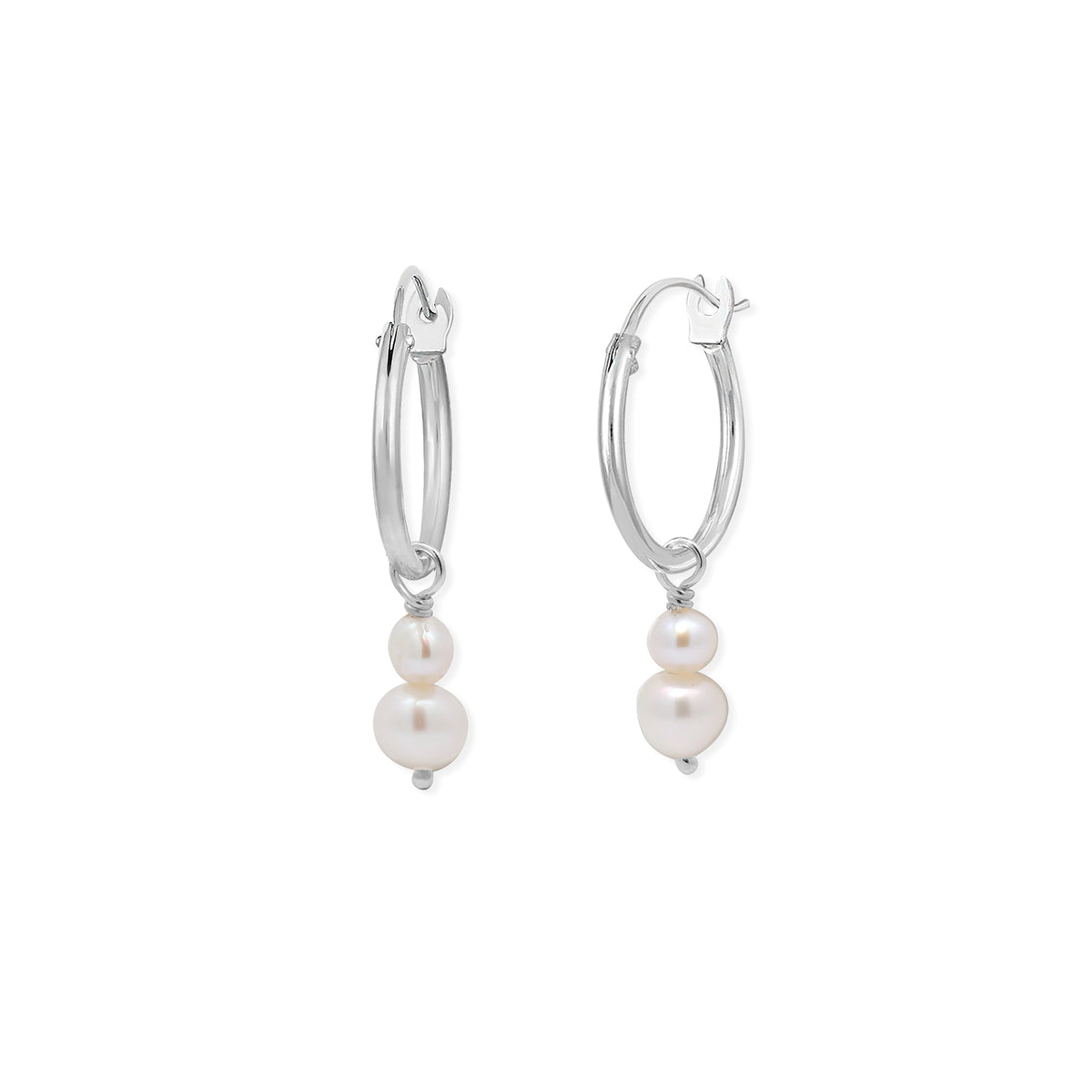 Sterling Silver Double Pearl Hoop Earrings