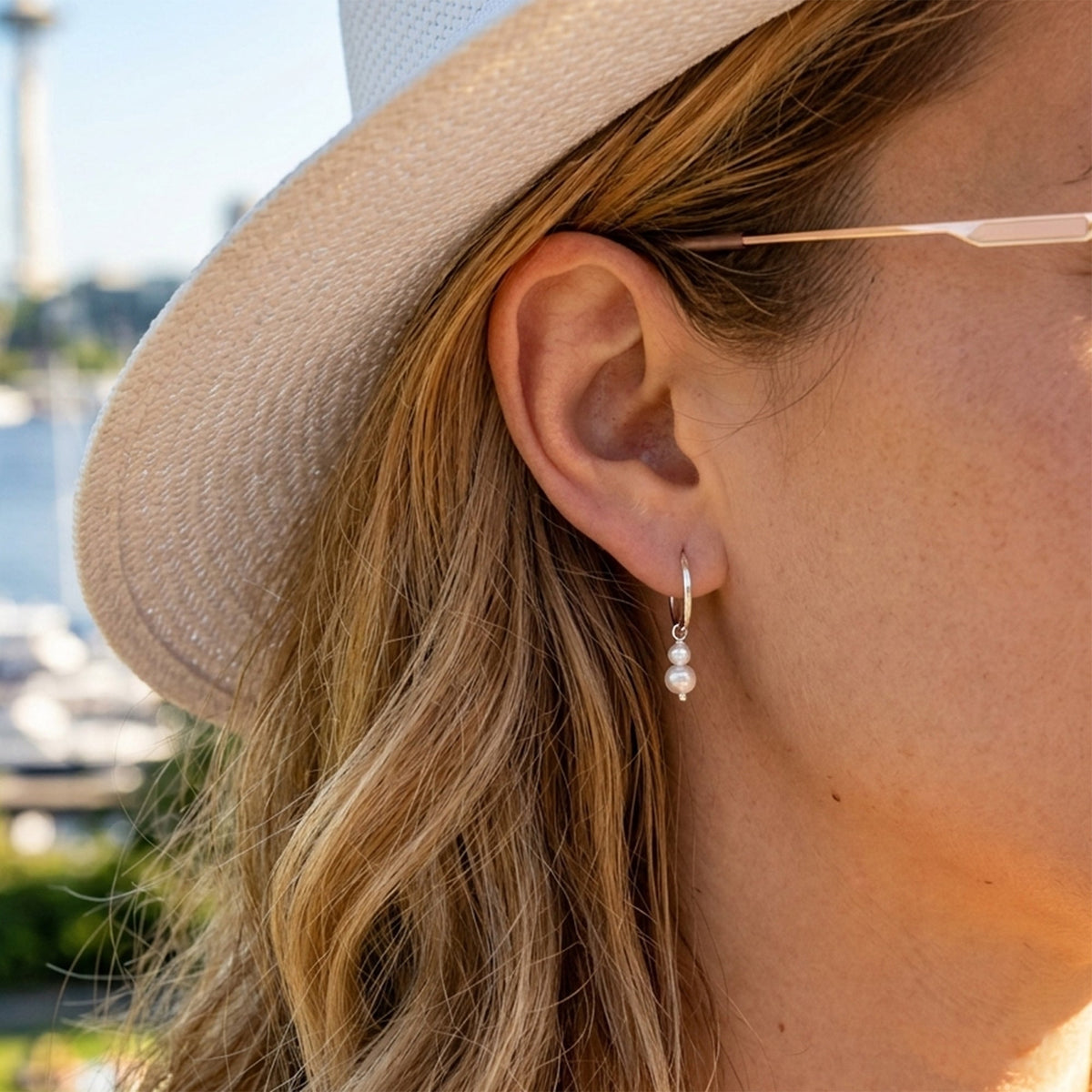 Sterling Silver Double Pearl Hoop Earrings