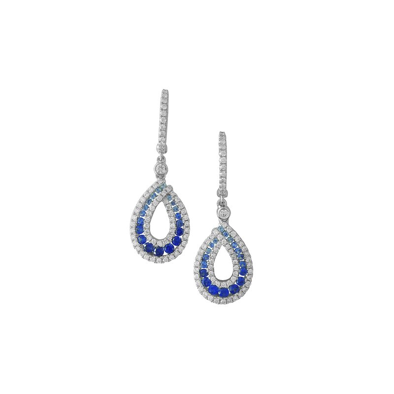 18K White Gold Drop Earrings with Blue Sapphires and Diamonds by Cherie Dori