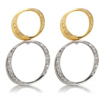 18K White and Yellow Gold Two Oval Diamond Earrings by Cherie Dori