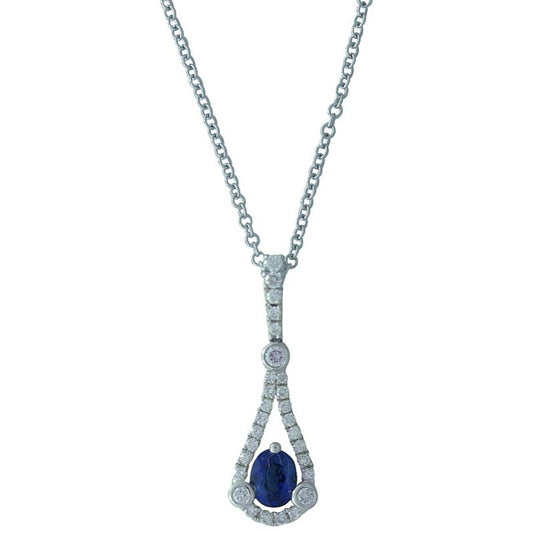 18K White Gold Mini Drop Blue Sapphire and Diamond Pendant by Cherie Dori