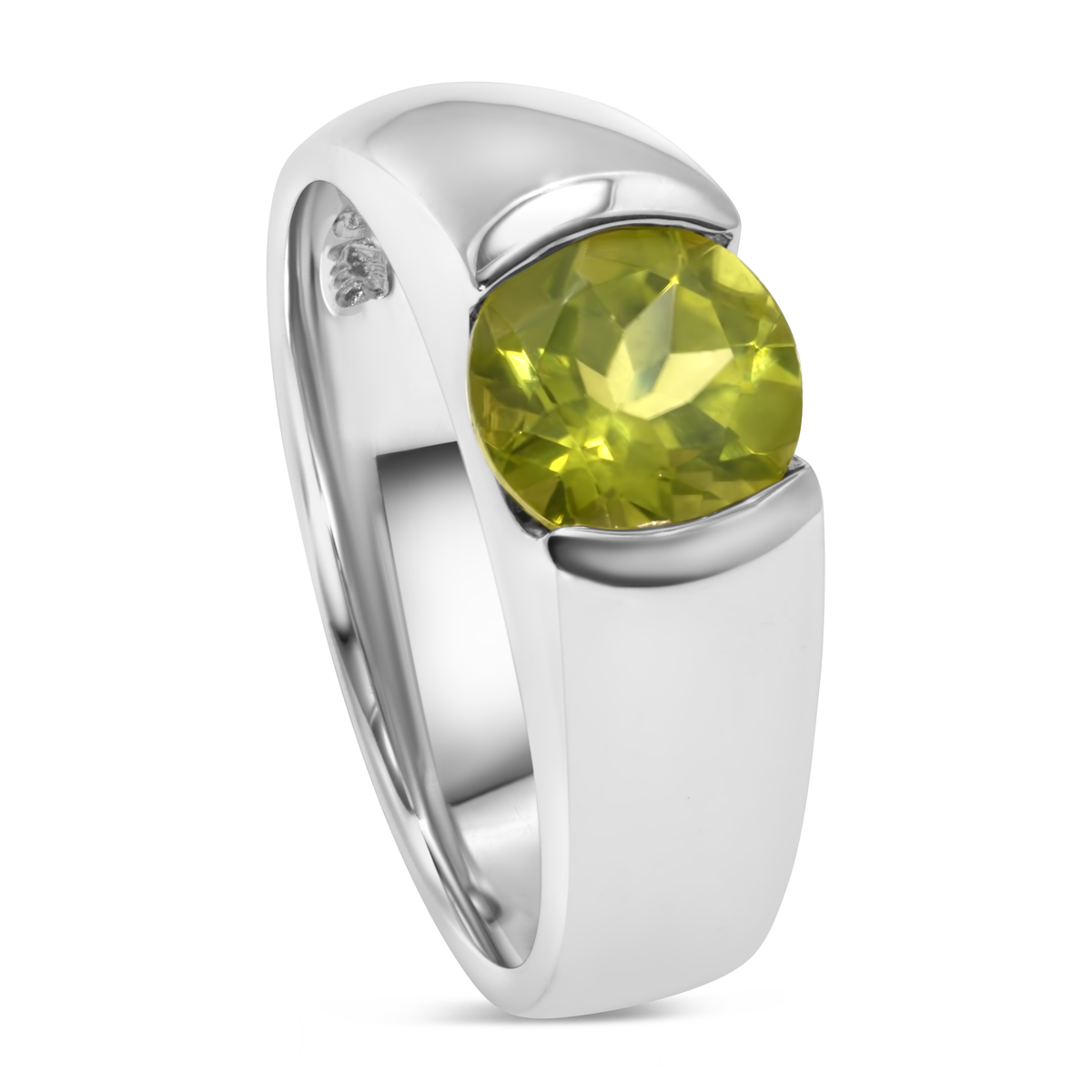14K White Gold Tension Set Peridot Ring