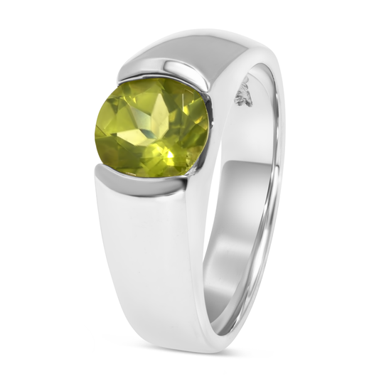 14K White Gold Tension Set Peridot Ring
