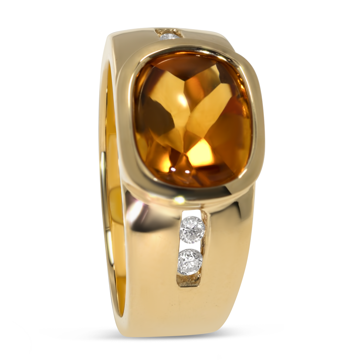14K Yellow Gold Wide Band Cabochon Citrine Ring