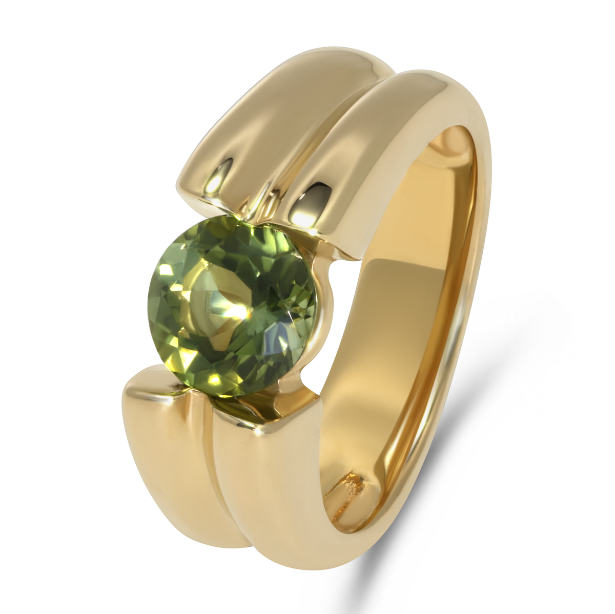 14K Yellow Gold Green Tourmaline Tension Set Ring