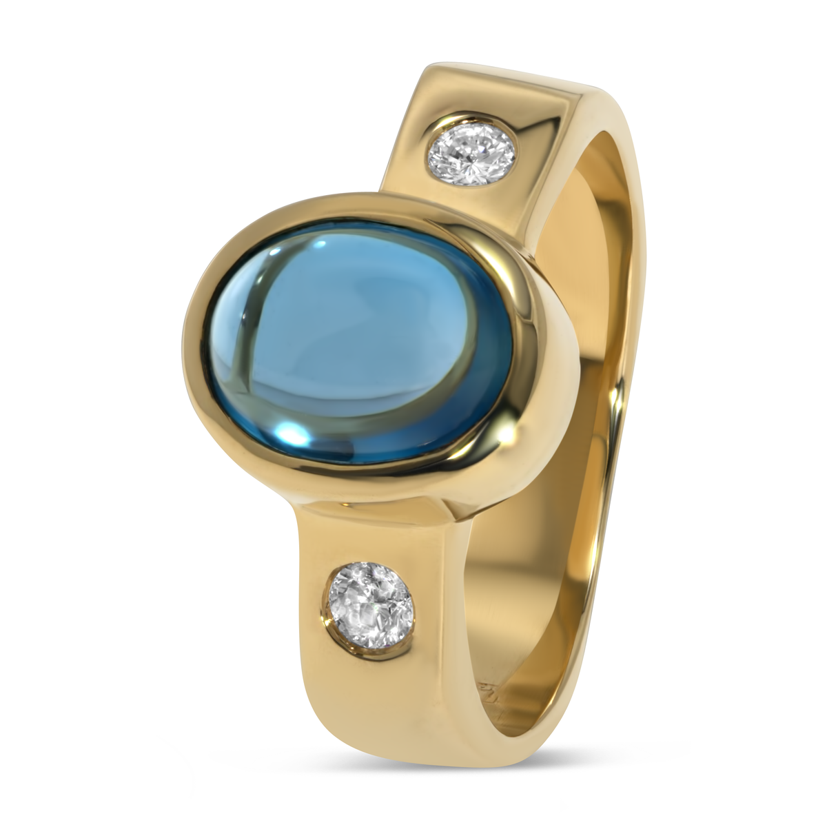 14K Yellow Gold Cabochon Blue Topaz Ring