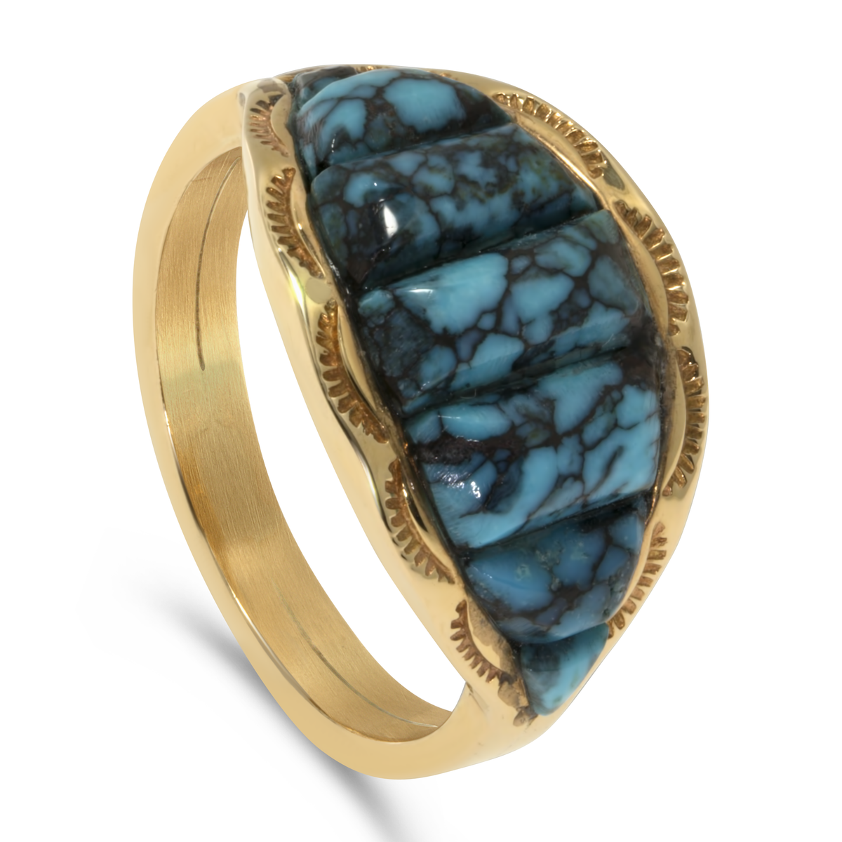 14K Yellow Gold Wide Turquoise Ring