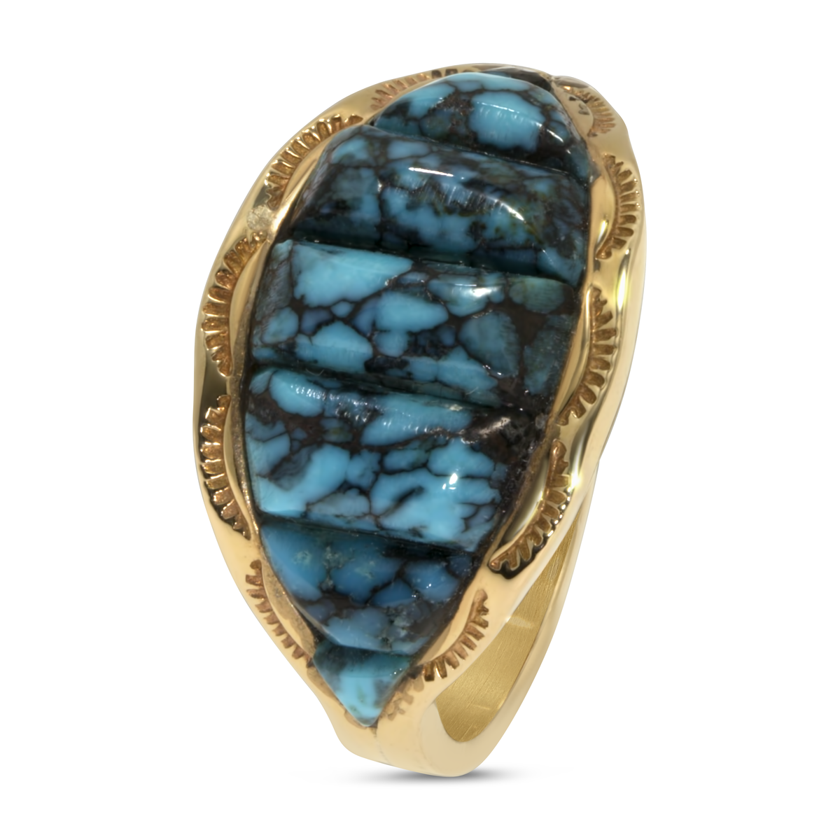 14K Yellow Gold Wide Turquoise Ring