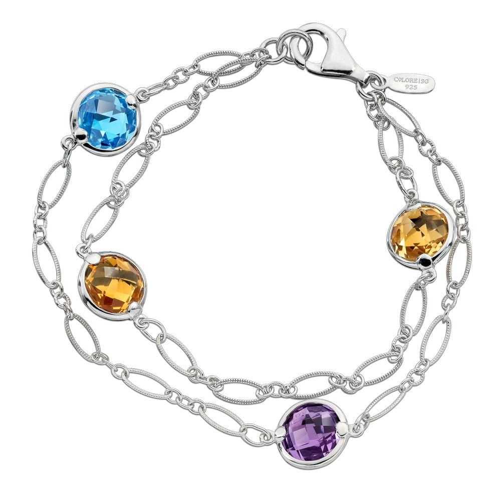 Sterling Silver Colore by the Yard Bracelet with Amethyst, Citrine and Blue Topaz by SDC Creations