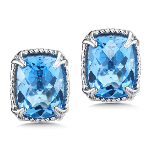 Sterling Silver Blue Topaz Stud Earrings in Twist Setting by SDC Creations