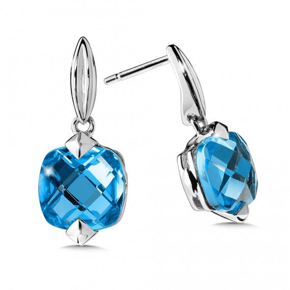 Sterling Silver 2 Prong Set Blue Topaz Dangle Earrings by SDC Creations