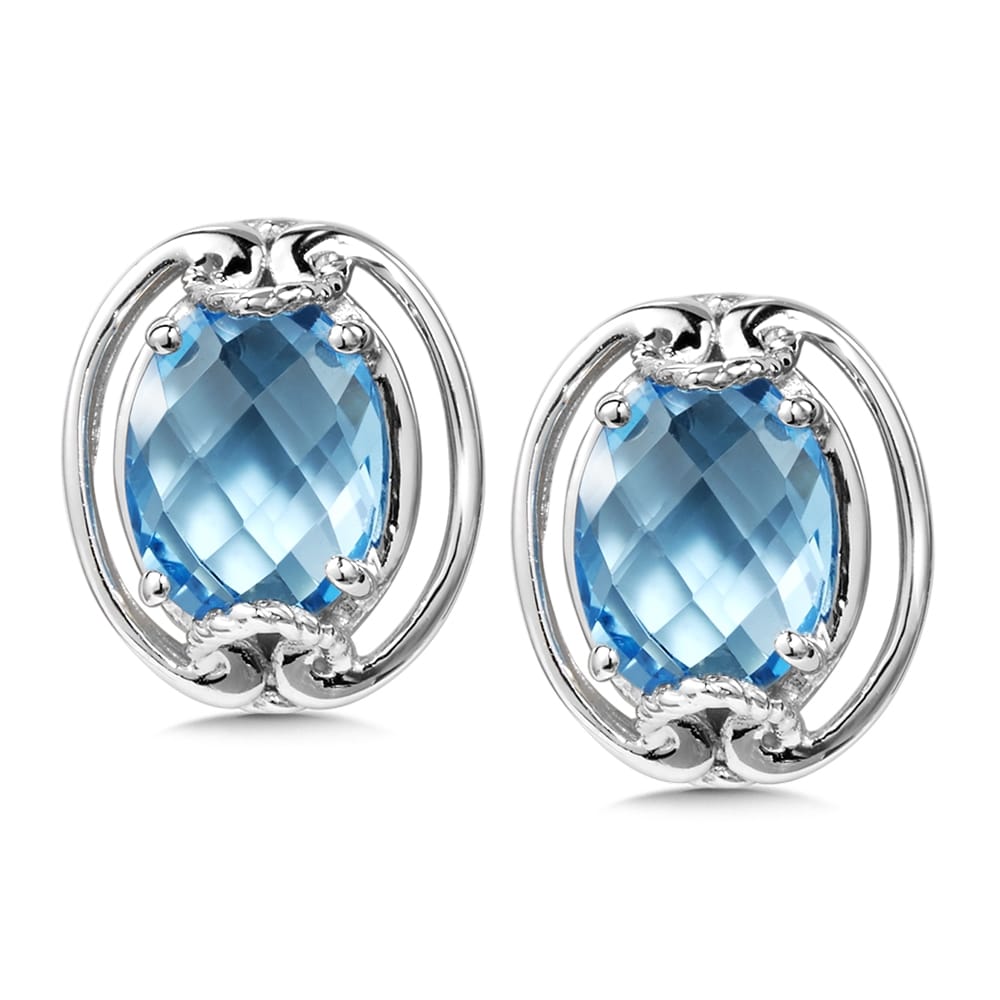 Sterling Silver Checkerboard Oval Blue Topaz Earrings by SDC Creations