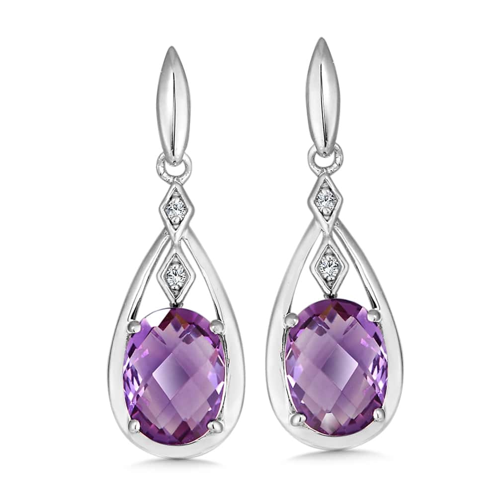 Amethyst & Diamond Earrings in Sterling Silver by SDC Creations