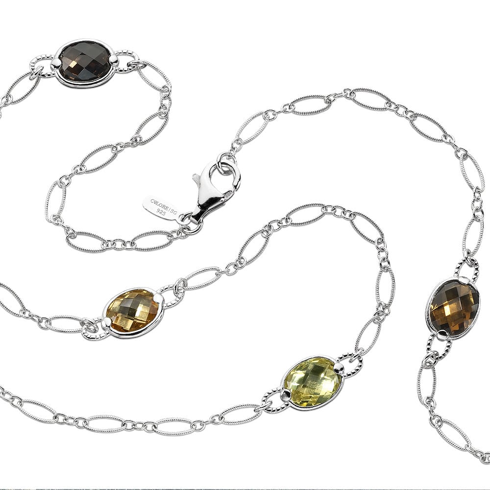 Sterling Silver Colore by the Yard Necklace with Honey Citrine, Lemon Citrine, Citrine and Smoky Quartz by SDC Creations