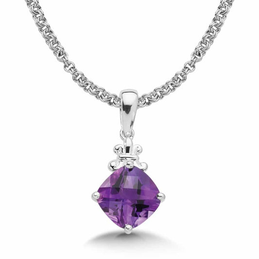 Sterling Silver Amethyst Prong Set Pendant with Necklace by SDC Creations