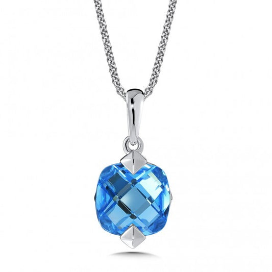 Sterling Silver 2 prong Set Blue Topaz Pendant by SDC Creations