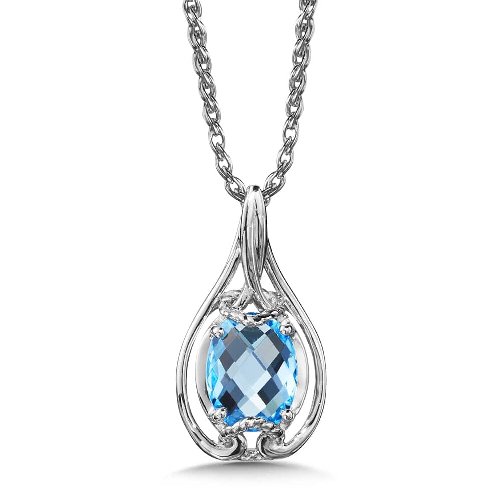 Sterling Silver Blue Topaz Pendant with Necklace by SDC Creations