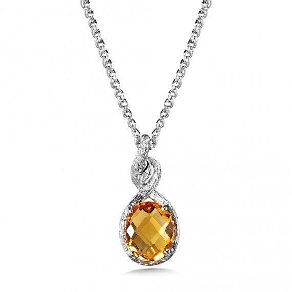 Sterling Silver prong Set Citrine Pendant with Necklace by SDC Creations