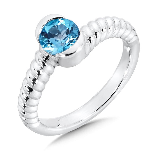 Sterling Silver Blue Topaz Ring with Twist Band Design by SDC Creations