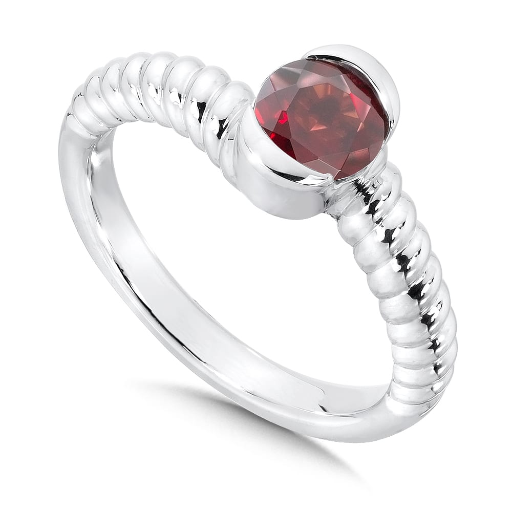 Sterling Silver Garnet Ring with Twist Band Design by SDC Creations