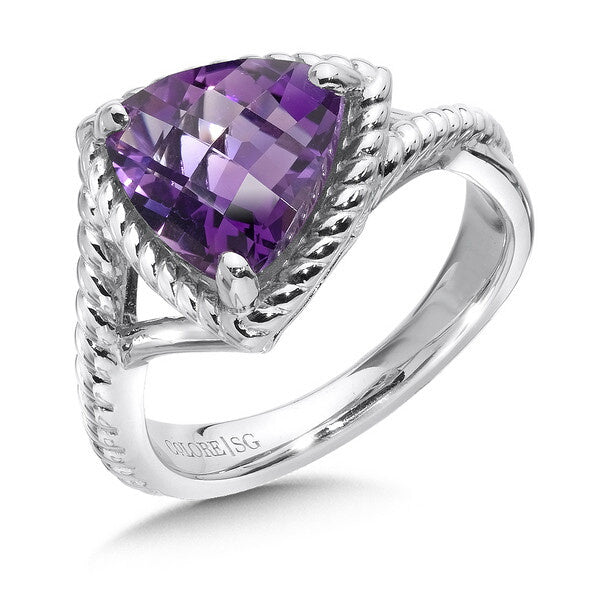 Sterling Silver Trillion Amethyst Rope Scroll Ring by SDC Creations