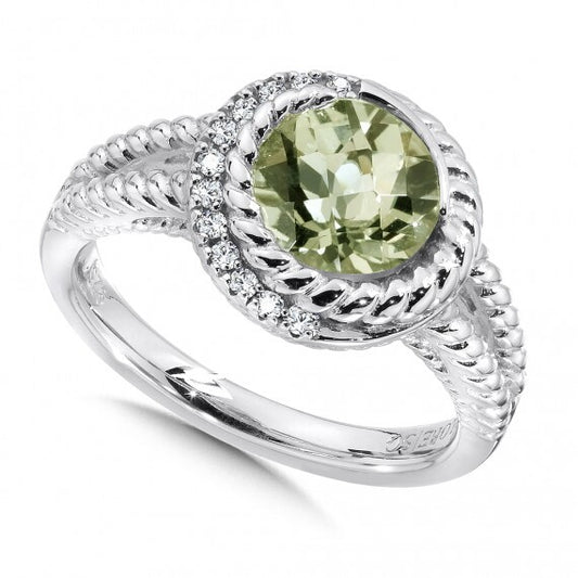 Sterling Silver Green Amethyst and White Diamond Ring by SDC Creations