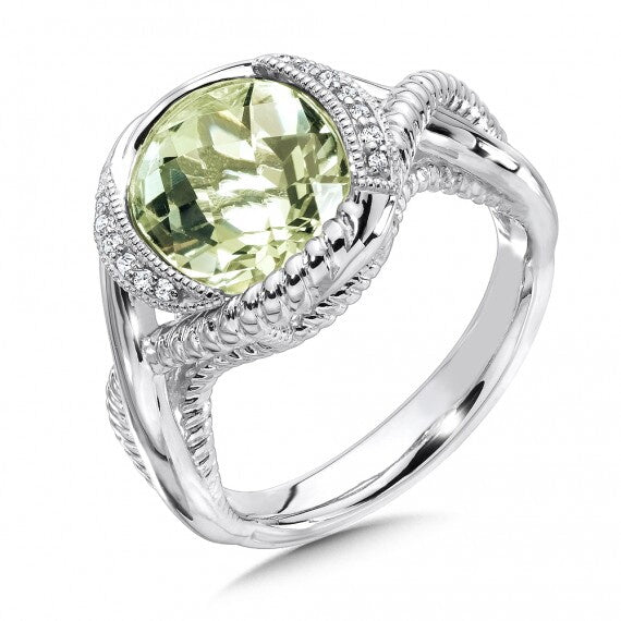 Sterling Silver Diamond & Green Amethyst Ring by SDC Creations