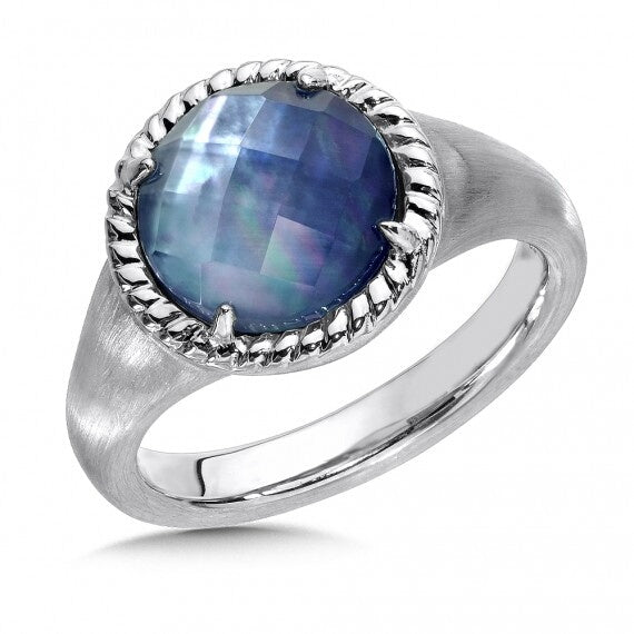 Sterling Silver Quartz & Dyed Blue Mother of Pearl Essentials Ring by SDC Creations