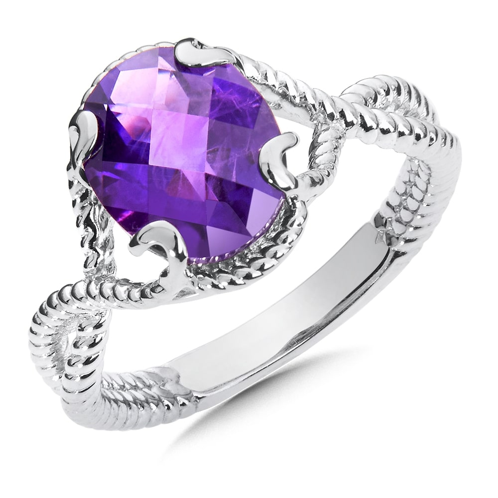 Sterling Silver Amethyst Ring with Split Twist Band Design by SDC Creations