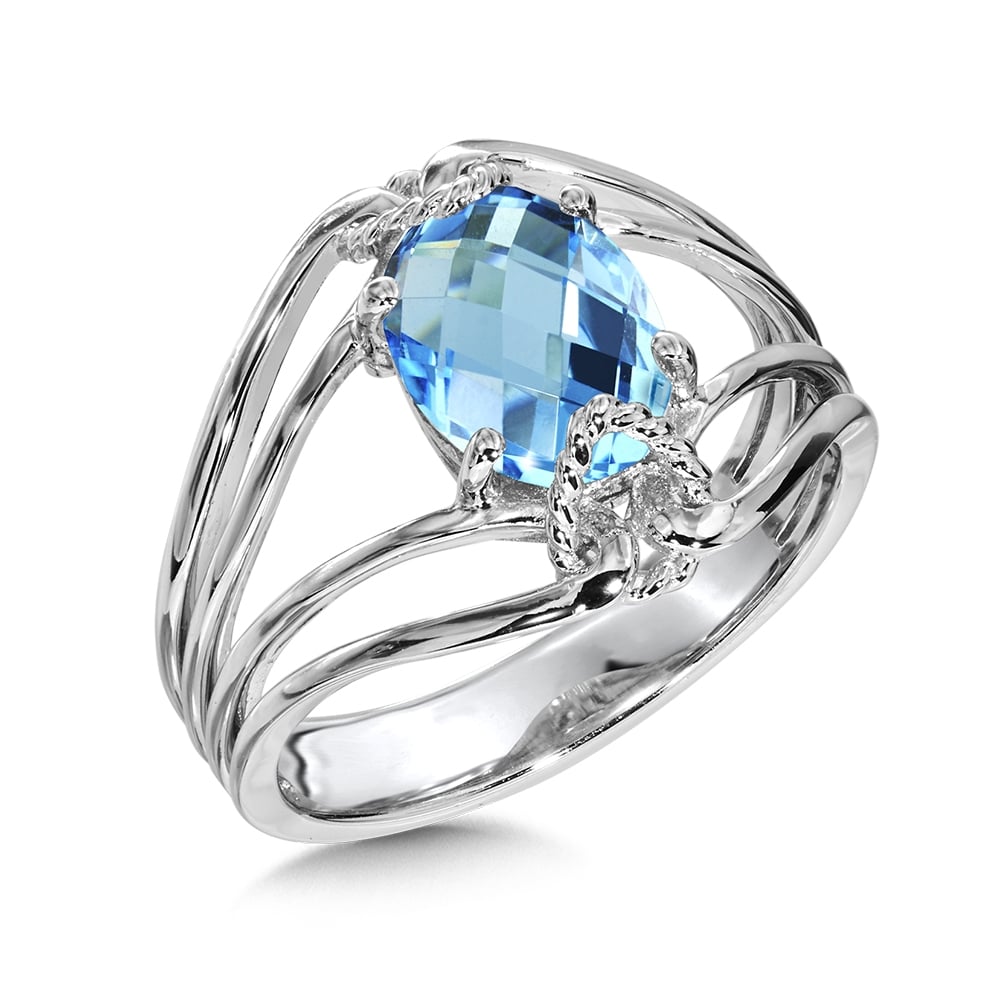 Sterling Silver Blue Topaz Ring with Double Split Band by SDC Creations