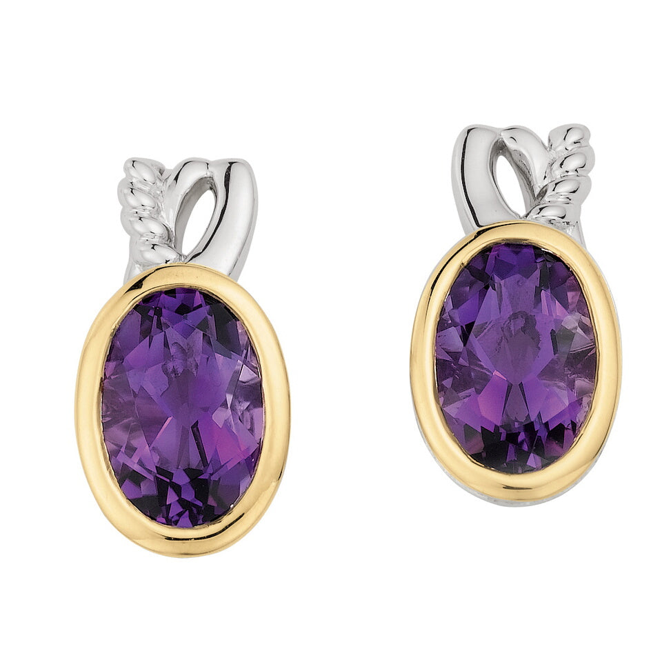 18K Yellow Gold & Sterling Silver Amethyst Earrings by SDC Creations