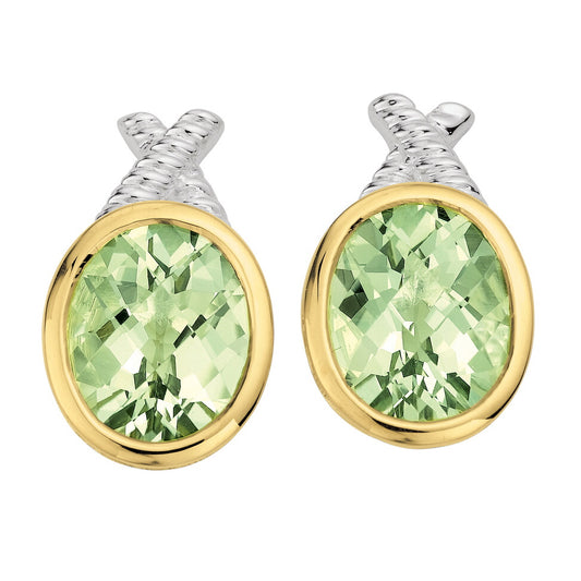 Sterling Silver and 18K Bezel Set Green Amethyst Earrings by SDC Creations