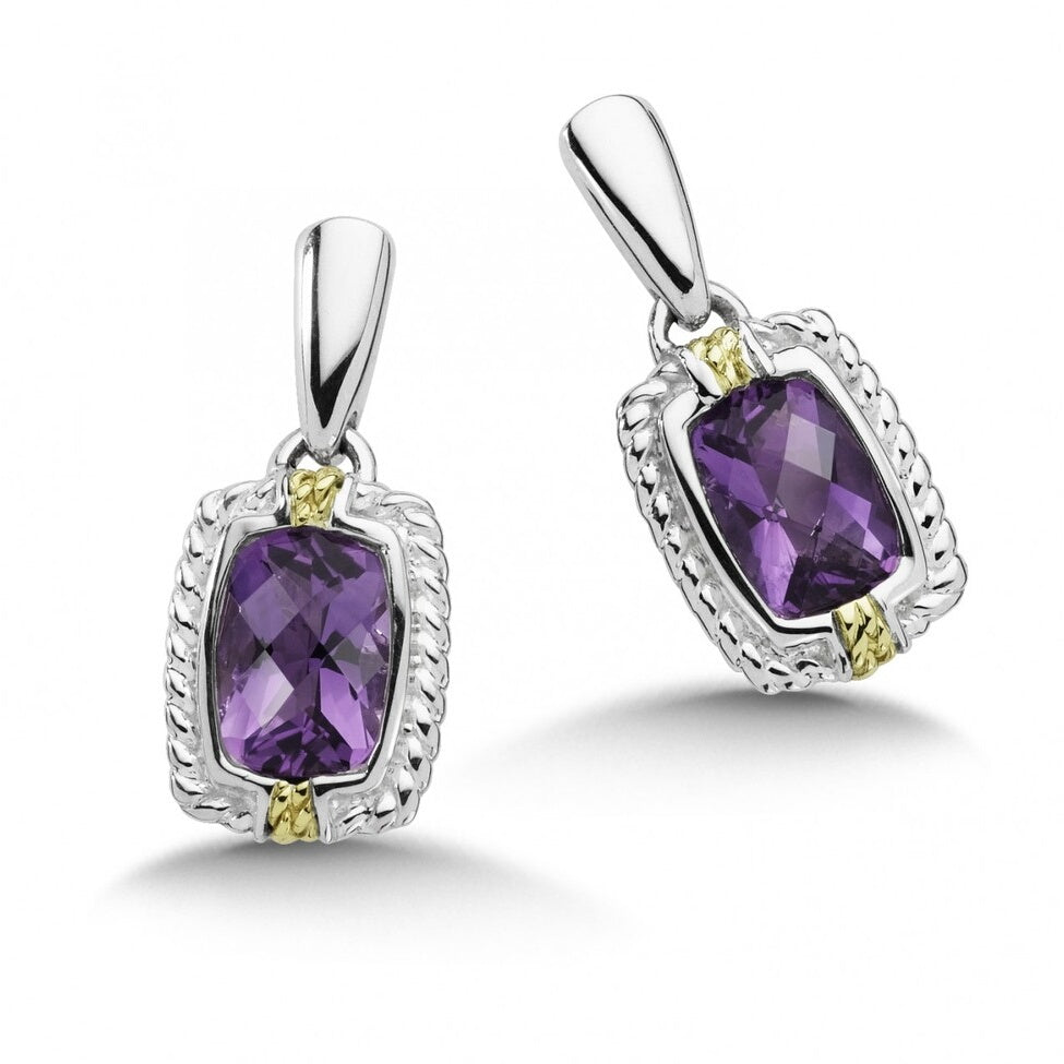 Sterling Silver and 18K Rectangle Cut Amethyst Dangle Earrings by SDC Creations