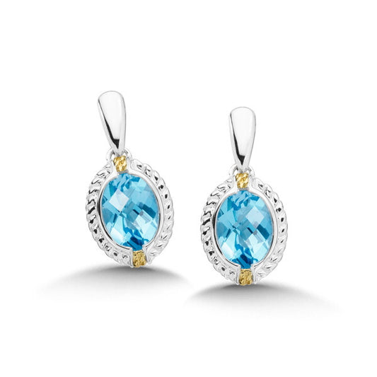 Sterling Silver 18K Yellow Gold Blue Topaz Earrings by SDC Creations