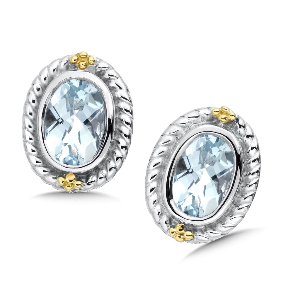 Sterling Silver and 18K Gold Aquamarine Post Earrings by SDC Creations