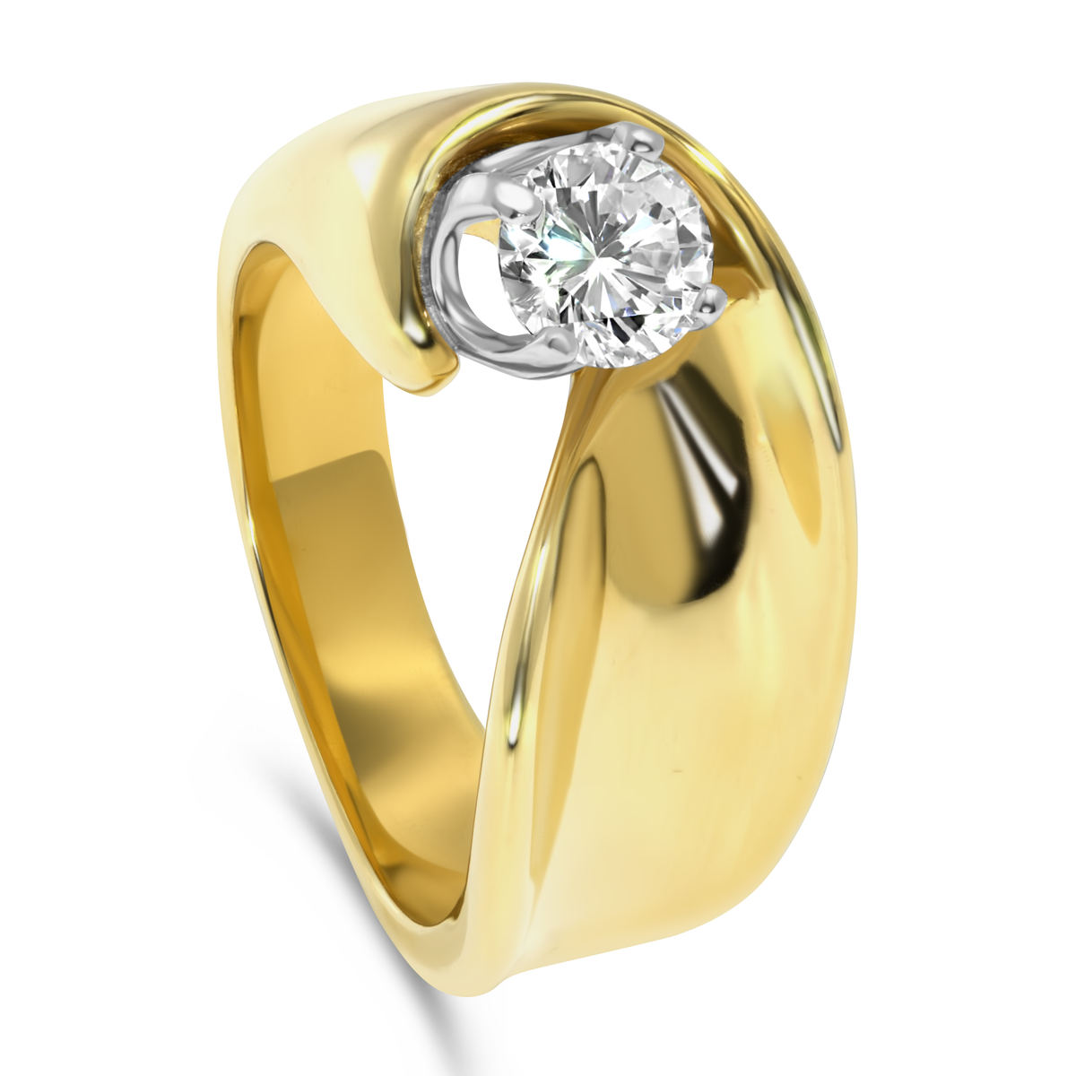 18K Yellow Gold Handmade Diamond Solitaire Ring