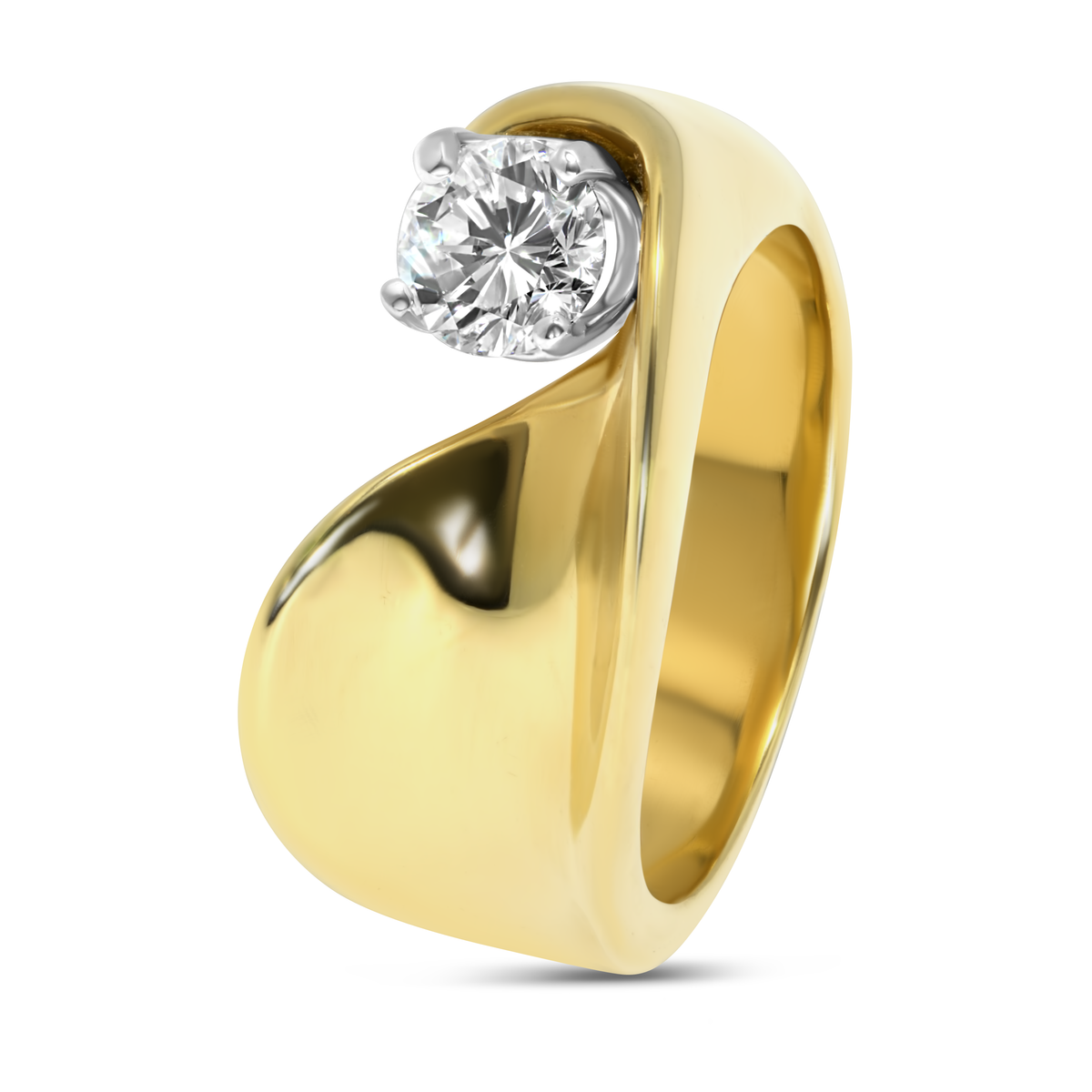 18K Yellow Gold Handmade Diamond Solitaire Ring