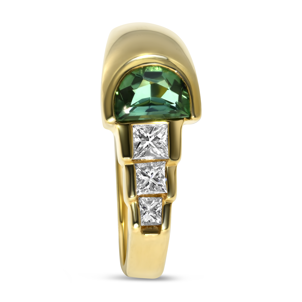 18K Yellow Gold Half Moon Green Tourmaline with Diamonds