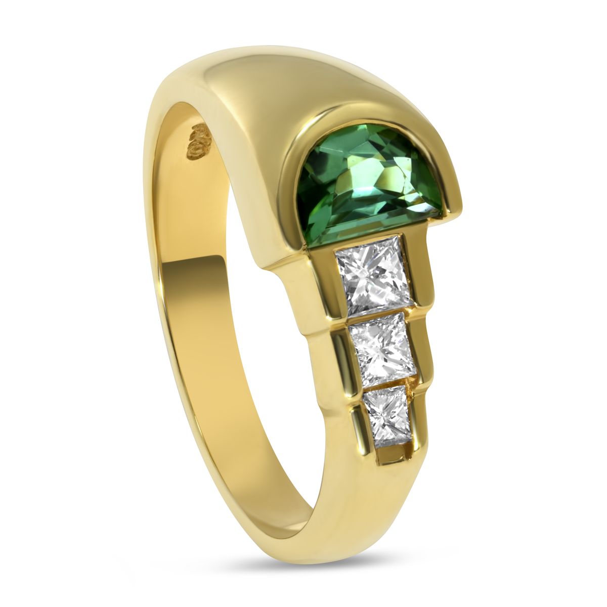 18K Yellow Gold Half Moon Green Tourmaline with Diamonds