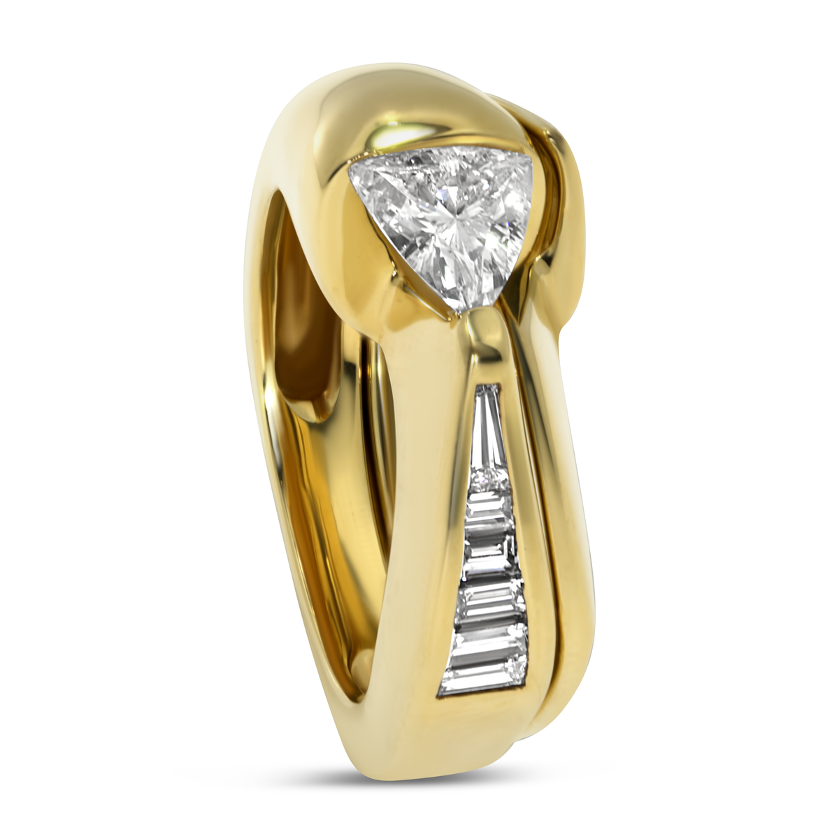 18K Yellow Gold Handmade Trillion Cut Diamond Ring