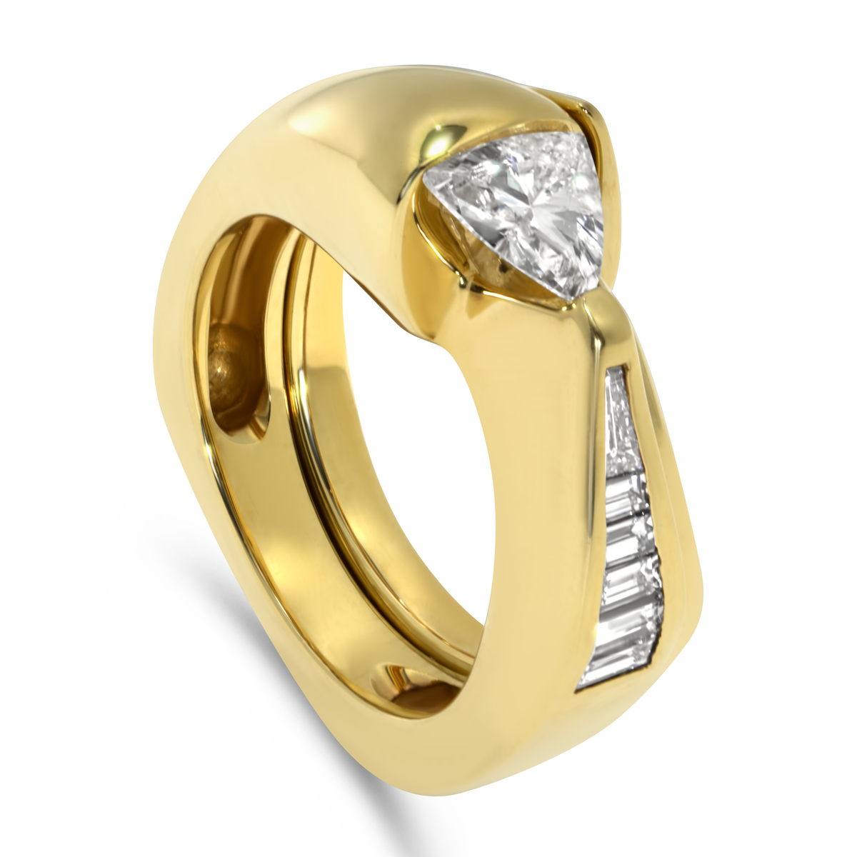 18K Yellow Gold Handmade Trillion Cut Diamond Ring