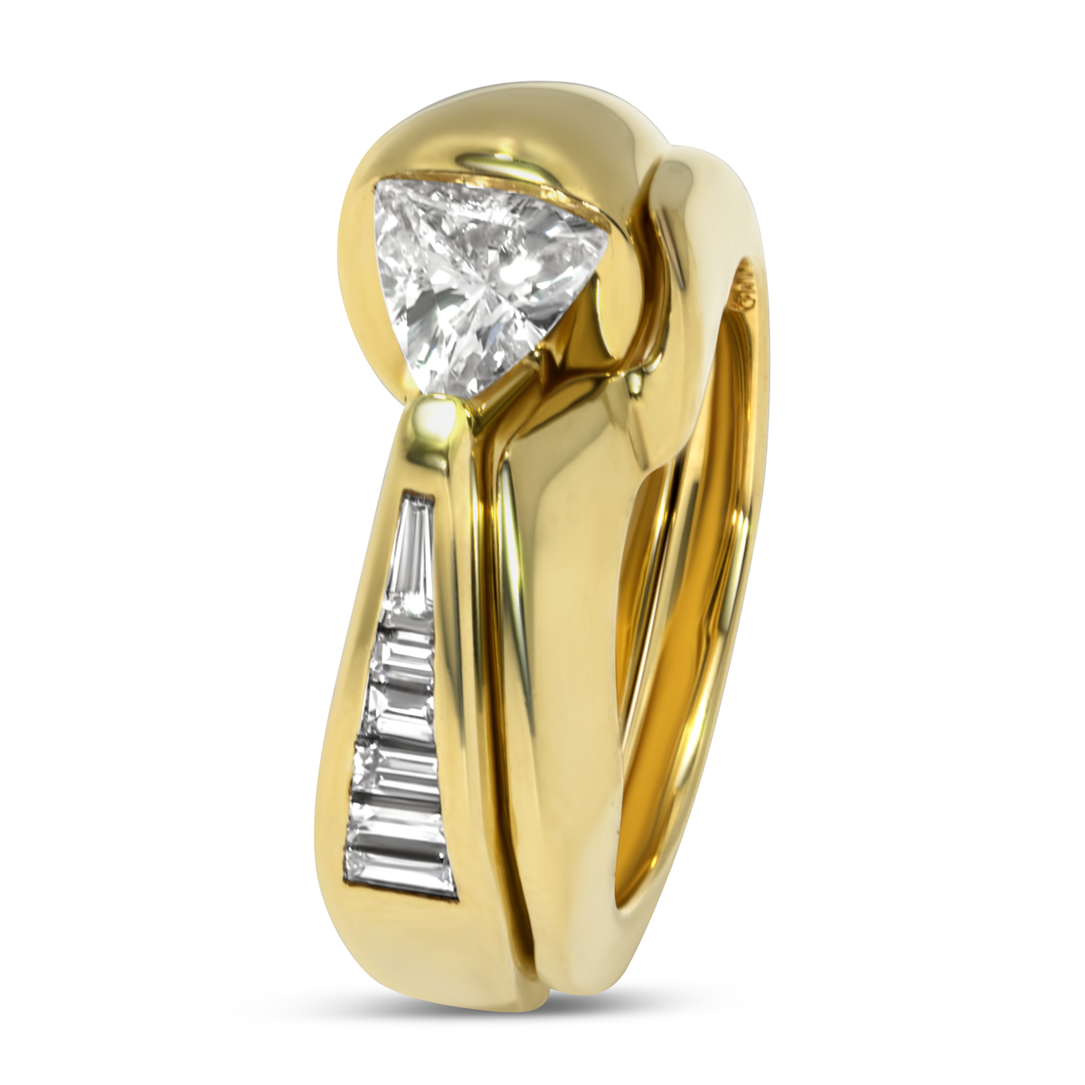 18K Yellow Gold Handmade Trillion Cut Diamond Ring